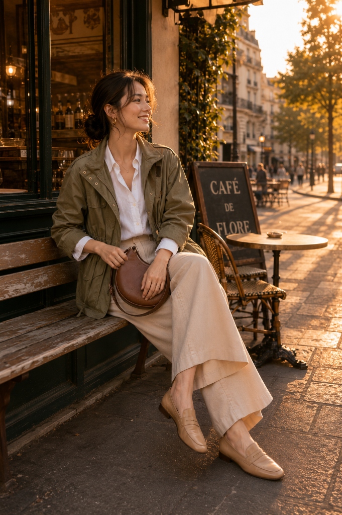 Cream Tank & Olive Pants Slide 2