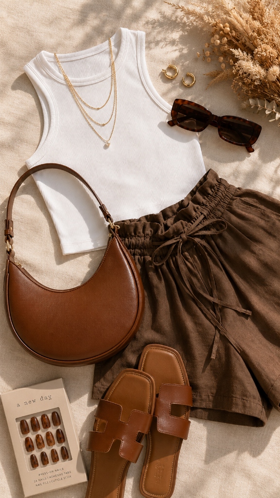 White Tank & Linen Shorts Slide 5