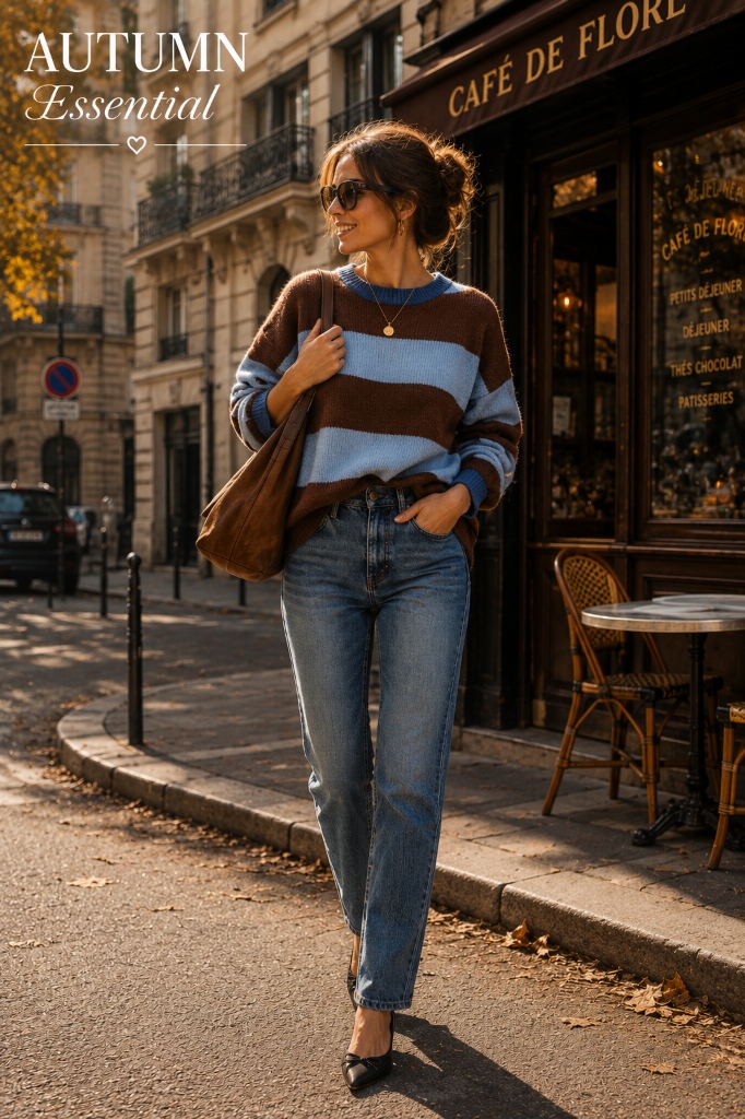 Mocha Striped Knit Slide 1