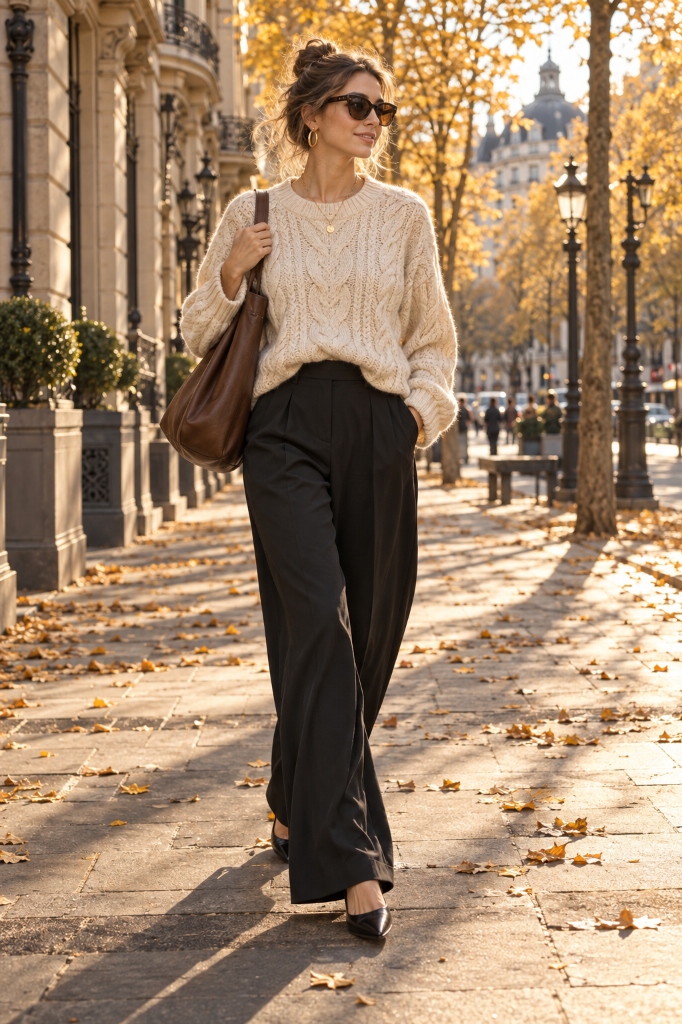 Autumn Cable Knit & Black Trousers Slide 2