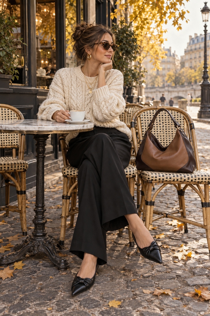 Autumn Cable Knit & Black Trousers Slide 3