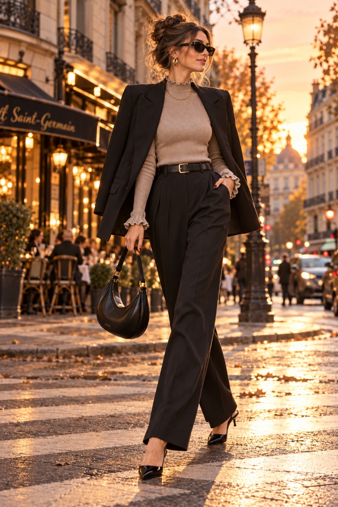 Parisian Fall Dinner Look 4 (Shoulder Draped Stroll)