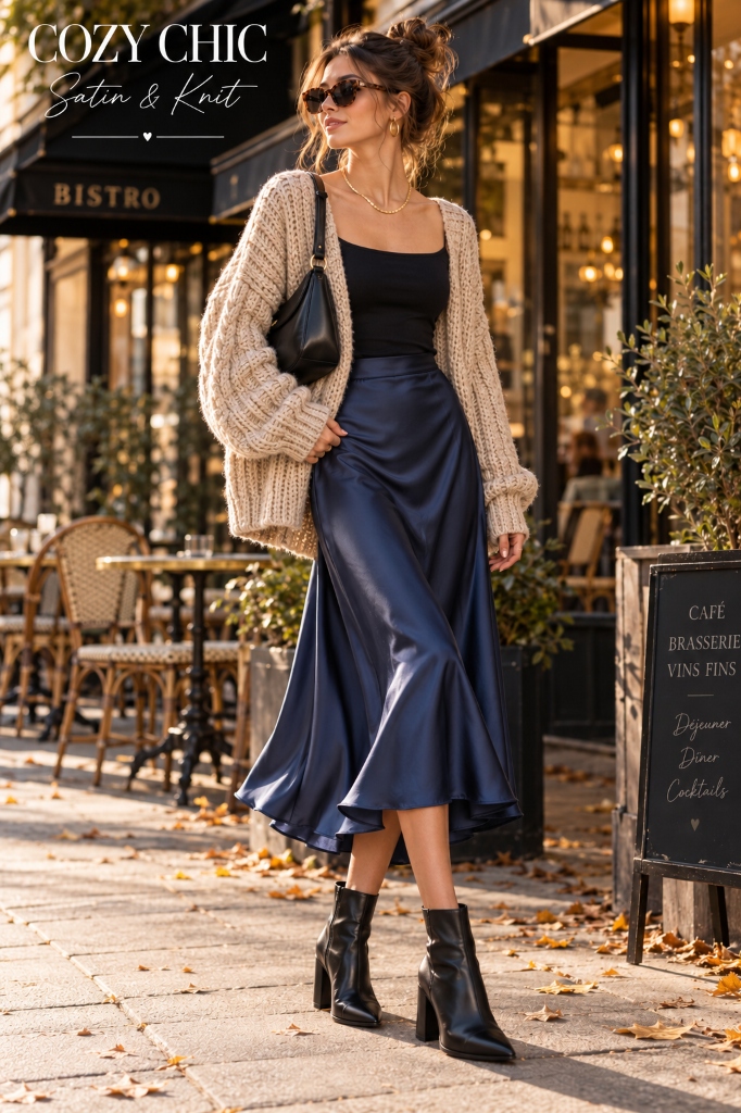 Cozy Chic Navy Satin Skirt Main Look 1
