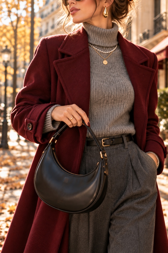 Burgundy Leather Shoulder Bag Details