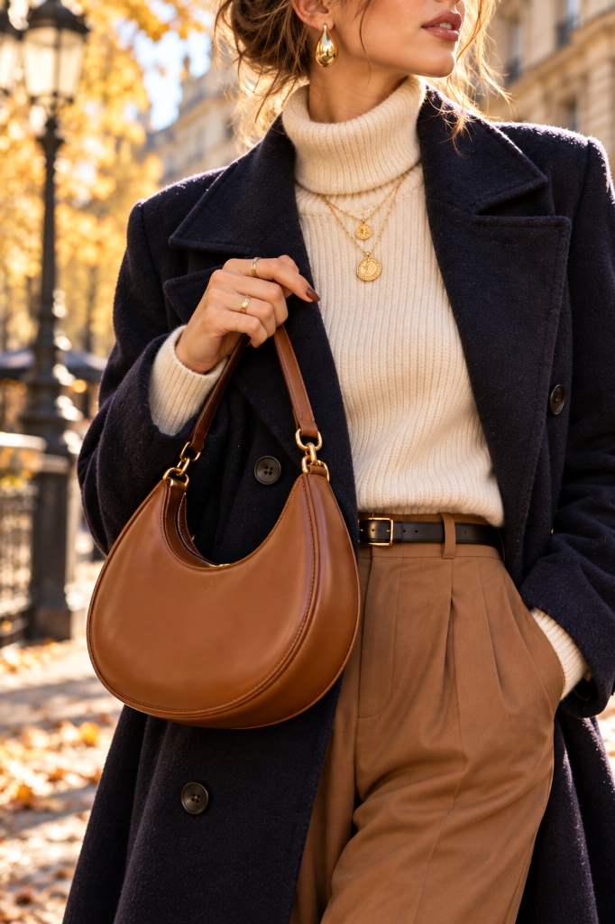 Caramel Leather Shoulder Bag Details