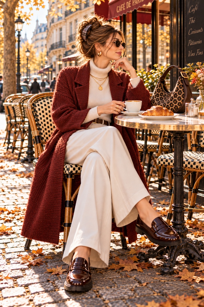 Parisian Bistro Coffee Culture in Tailored Knitwear