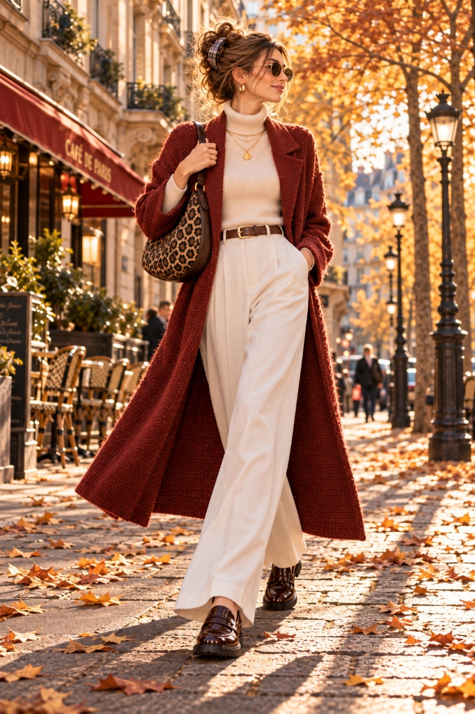 Parisian Boulevard Stroll Coatigan & Ecru Pants