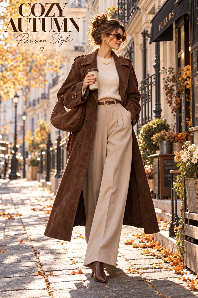 Espresso Suede Trench Full Look