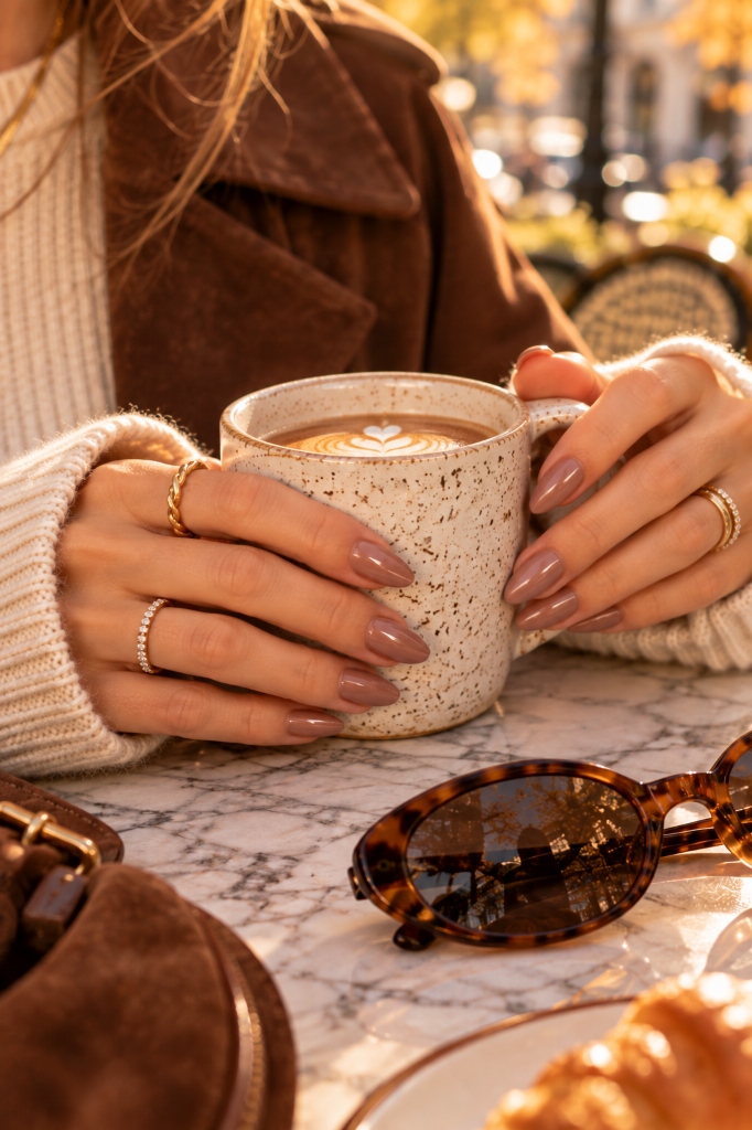Nude Almond Press-on Nails & Latte
