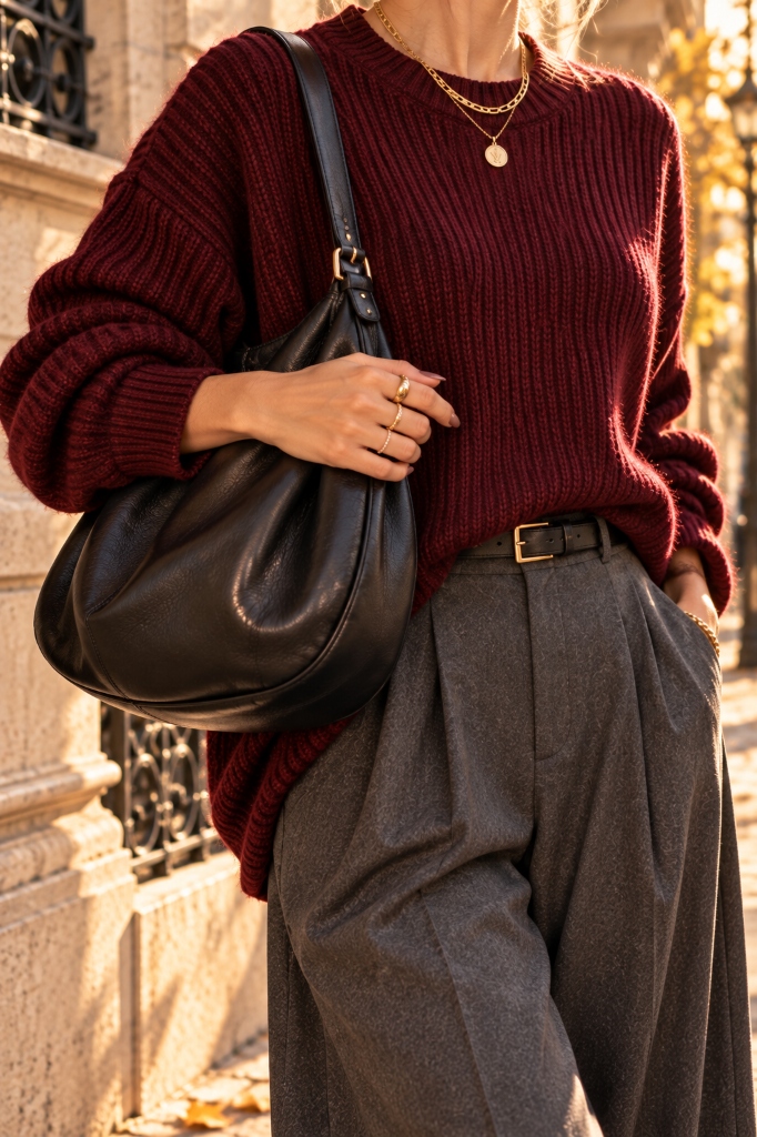 Slouchy Black Hobo Shoulder Bag & Knit Texture