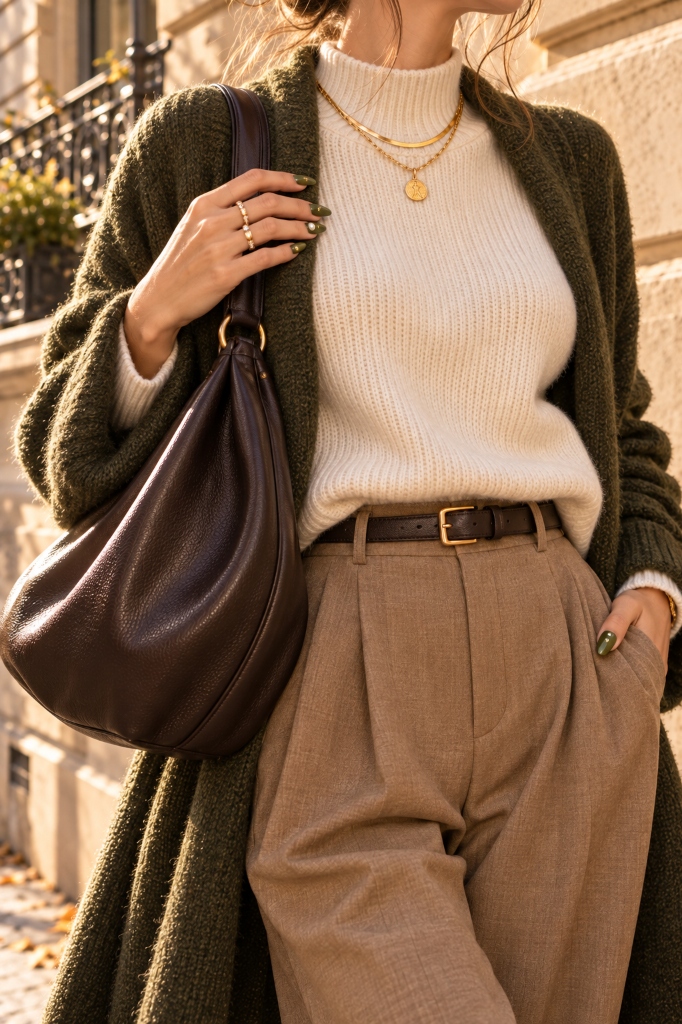 Slouchy Hobo Bag & Olive Glazed Nails